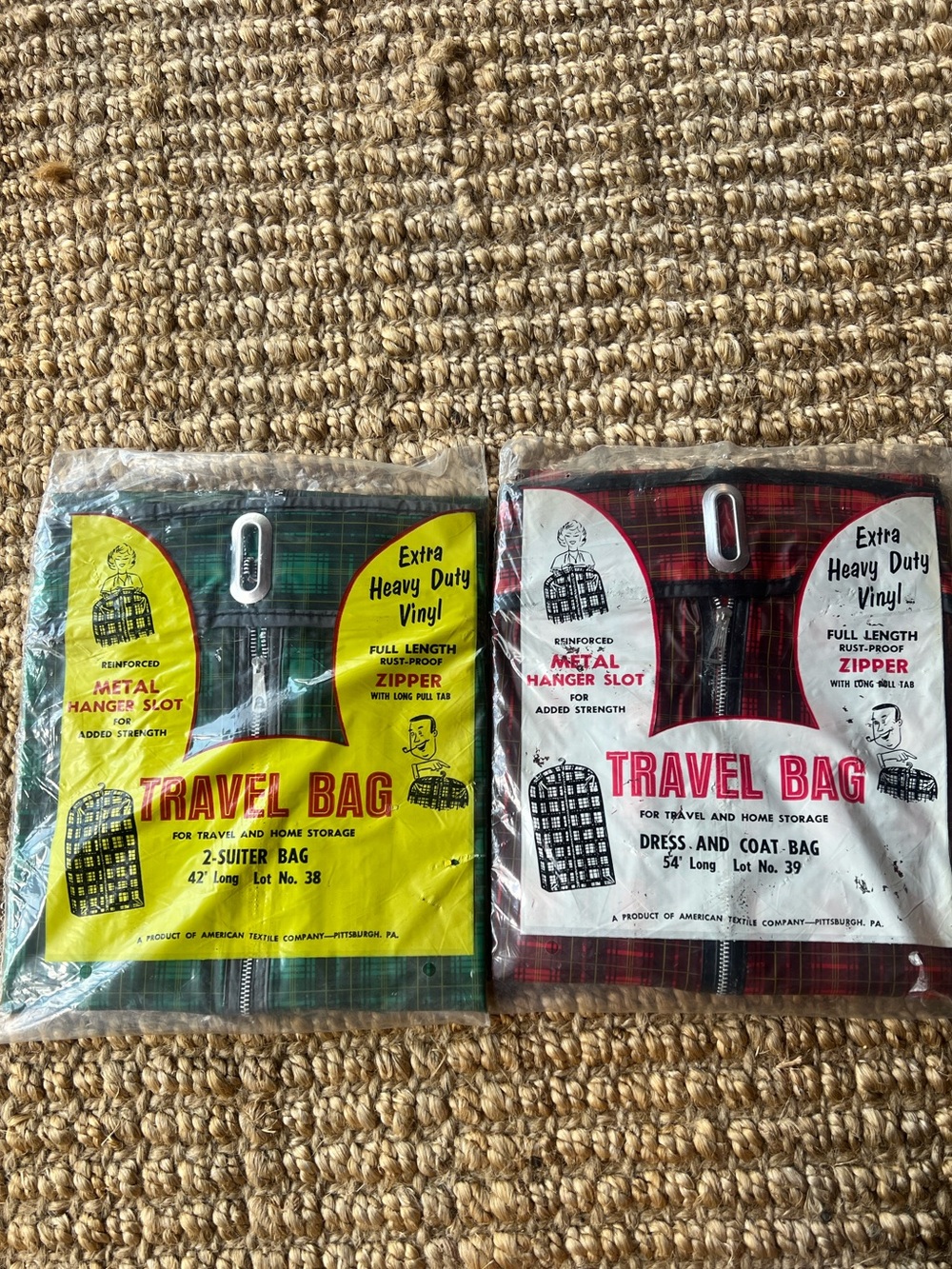 Vintage Travelite Plaid Garment Bags NOS Lot of 2 1960s MCM